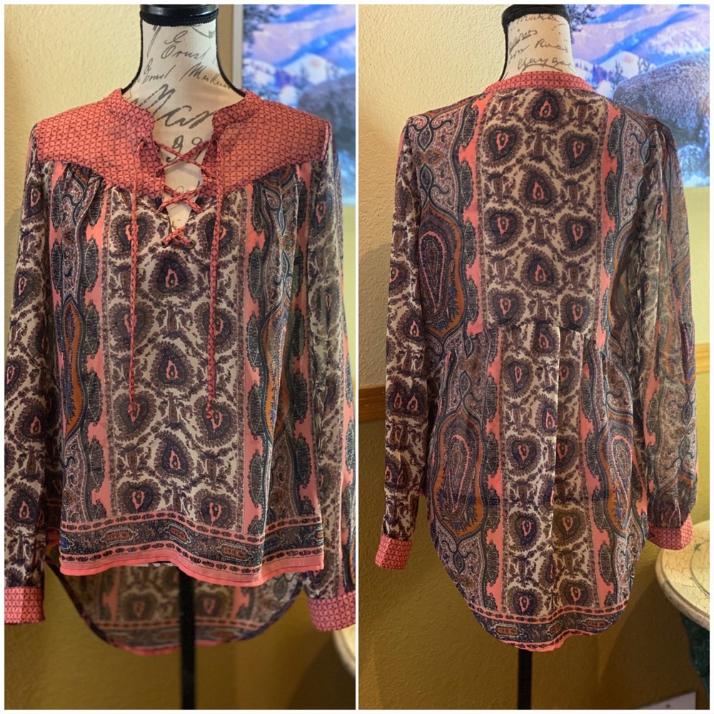 🍂American Rag Boho Style Semi Sheer High-Low Top